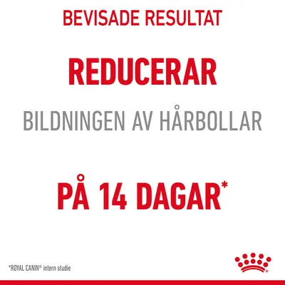 Bevisade resultat: reducerar bildningen av hårbollar på 14 dagar. *Royal Canin intern studie.