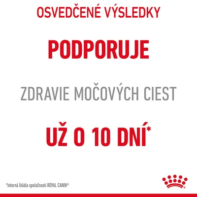 Osvedčené výsledky. Podporuje zdravie močových ciest už o 10 dní. Interná štúdia spoločnosti ROYAL CANIN.