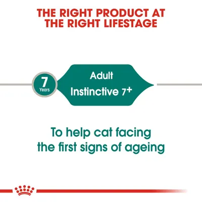 Adult Instinctive 7+ for cats aged 7 years, designed to help with the first signs of ageing. The right product at the right lifestage.