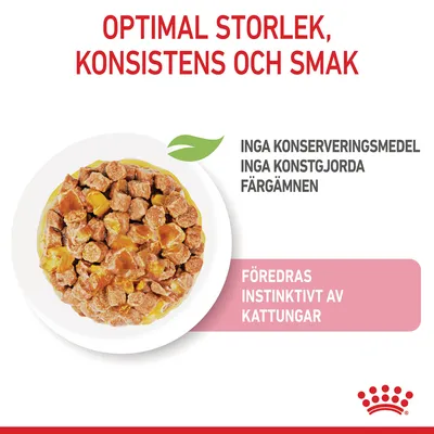 Optimal storlek, konsistens och smak. Inga konserveringsmedel, inga konstgjorda färgämnen. Föredras instinktivt av kattungar.