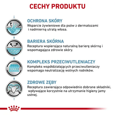 Cechy produktu: ochrona skóry, bariera skórna, kompleks przeciwutleniaczy, zdrowe zęby. Opisy wsparcia dla skóry, neutralizacji wolnych rodników i higieny jamy ustnej.