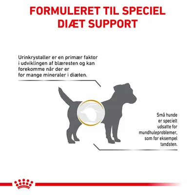 FORMULERET TIL SPECIEL DIÆT SUPPORT. Urinkrystaller er en primær faktor i udviklingen af blæresten. Små hunde er specielt udsatte for mundhuleproblemer, som tandsten.