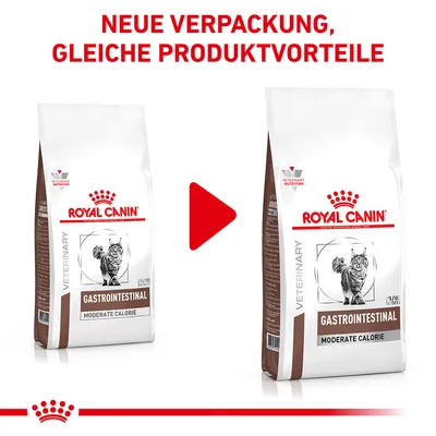 Royal Canin Gastrointestinal Moderate Calorie Katzenfutter. Neue Verpackung, gleiche Produktvorteile.