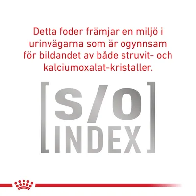 Detta foder främjar en miljö i urinvägarna som är ogynnsam för bildandet av både struvit- och kalciumoxalat-kristaller. [s/o] INDEX