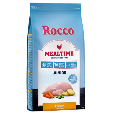 Rocco Mealtime Junior корм для собак, 12 кг, с свежей курицей, без зерна, 70% ингредиентов животного происхождения, богат свежей курицей.
