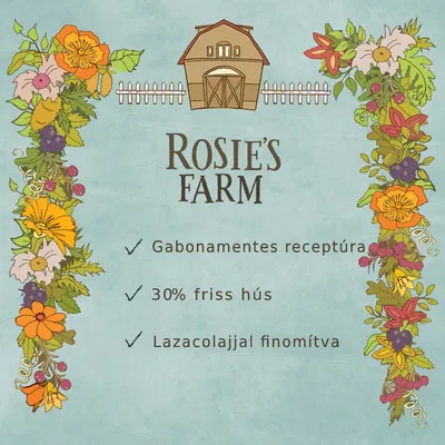 ROSIE'S FARM. Gabonamentes receptúra, 30% friss hús, lazacolajjal finomítva