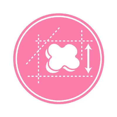 Icône représentant une croquette en forme d’os avec des lignes de mesure et une flèche verticale, indiquant la taille ou les dimensions du produit.