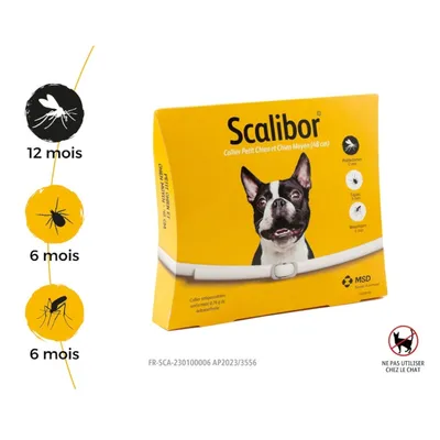 Scalibor Collier Petit Chien et Chien Moyen 48 cm, protection phlébotomes 12 mois, tiques 6 mois, moustiques 6 mois, ne pas utiliser chez le chat, MSD Santé Animale.