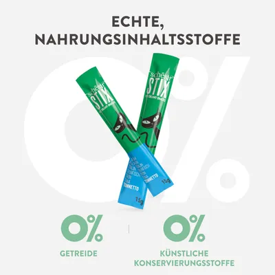 Schesir Stix Creamy Snacks, echte Nahrungsinhaltsstoffe, 0% Getreide, 0% künstliche Konservierungsstoffe, 15g Tütchen mit Thunfischgeschmack.