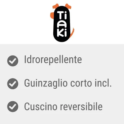 Tiaki. Idrorepellente, guinzaglio corto incluso, cuscino reversibile.