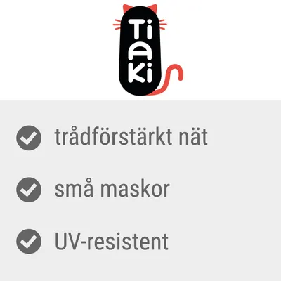 Tiaki. Trådförstärkt nät, små maskor, UV-resistent.