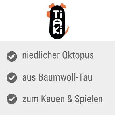 Tiaki. Niedlicher Oktopus aus Baumwoll-Tau, geeignet zum Kauen und Spielen.