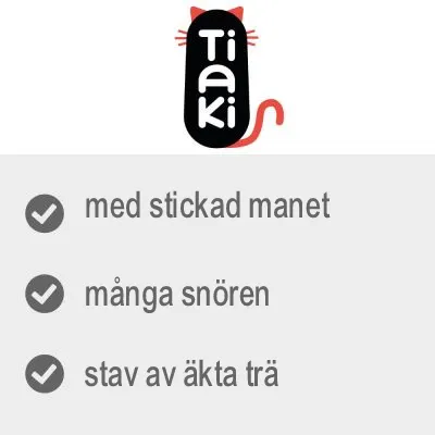 Tiaki. med stickad manet, många snören, stav av äkta trä