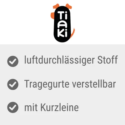 Tiaki. Luftdurchlässiger Stoff, Tragegurte verstellbar, mit Kurzleine.