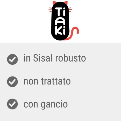 Tiaki. In Sisal robusto, non trattato, con gancio. Tiaki. In Sisal robusto, non trattato, con gancio.