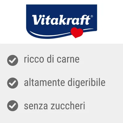 Vitakraft, ricco di carne, altamente digeribile, senza zuccheri