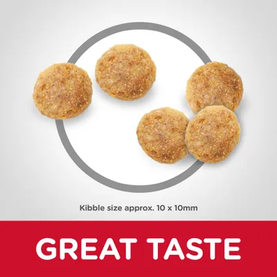 Veličina granula otprilike 10 × 10 mm. Tekst: GREAT TASTE.