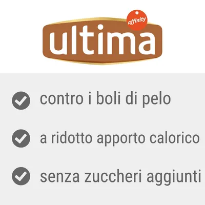 ultima affinity contro i boli di pelo, a ridotto apporto calorico, senza zuccheri aggiunti