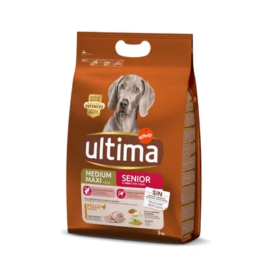 Affinity Ultima Medium Maxi Senior +7 años, pollo, arroz y verduras. Para perros de más de 10 kg. Sin colorantes ni conservantes artificiales. Formato bolsa de 3 kg.