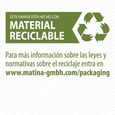 Este envase está hecho con material reciclable. Para más información sobre reciclaje entra en www.matina-gmbh.com/packaging.