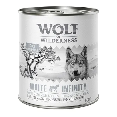 Wolf of Wilderness White Infinity, Pferd mit Waldbeeren, Wurzeln und Wildkräutern, 100% getreidefrei, 800g Dose.