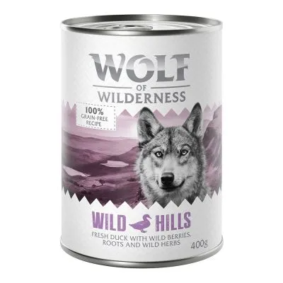 Wolf of Wilderness Wild Hills, 100% grain-free recipe, fresh duck with wild berries, roots and wild herbs, 400 g