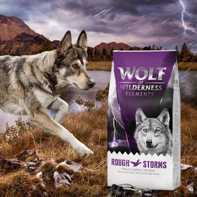 Wolf of Wilderness Elements Rough Storms. Μονοπρωτεϊνική ζωική πηγή, φρέσκο κρέας πάπιας, 100% συνταγή χωρίς δημητριακά.