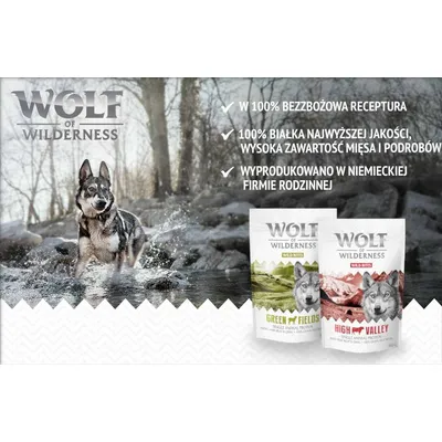 Wolf of Wilderness. W 100% bezzbożowa receptura, 100% białka najwyższej jakości, wysoka zawartość mięsa i podrobów, wyprodukowano w niemieckiej firmie rodzinnej.