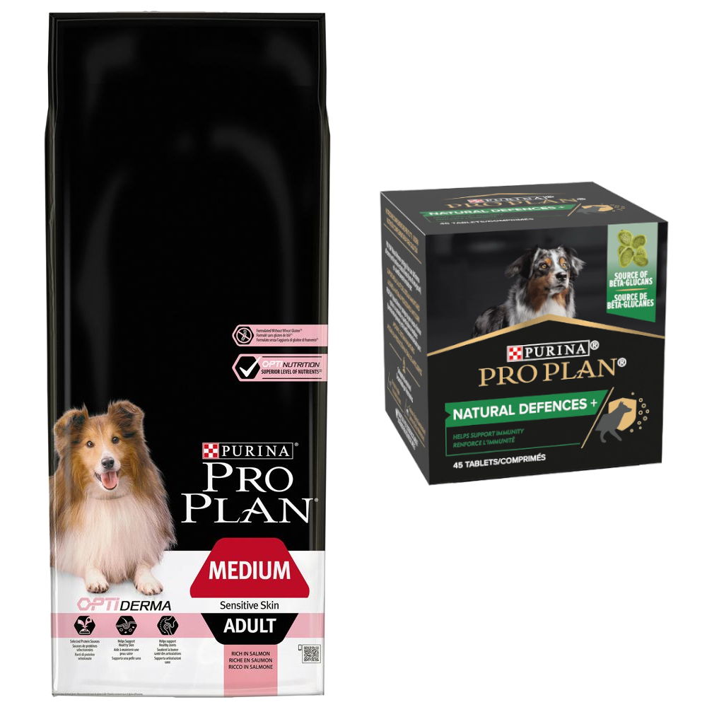 

Pro Plan 14 kg pienso para perros + Suplemento alimenticio ¡gratis! - Medium Adult OptiDerma salmón