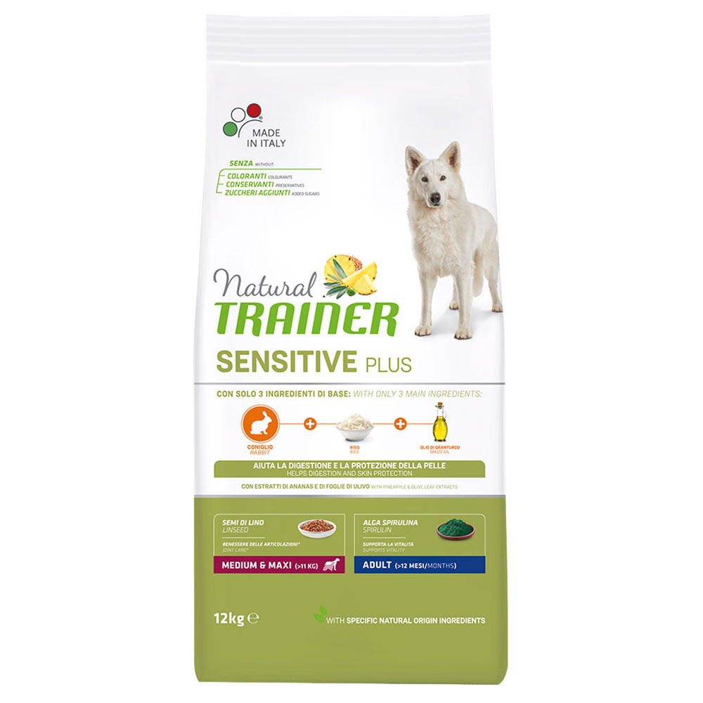 Natural Trainer Sensitive Plus Adult Medium/Maxi con Coniglio, riso e olio - Set %: 2 x 12 kg