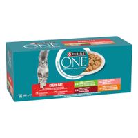 Purina ONE Sterilisé cibo per gatti, 40 x 85g. Varietà: 10x tacchino, 10x salmone, 10x manzo, 10x pollo.