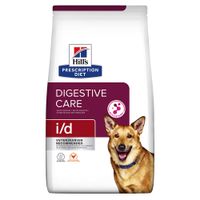 Confezione Hill's Prescription Diet Digestive Care i/d, testo visibile: 'Veterinarian recommended', simbolo ActivBiome+, immagine di cane sul fronte.