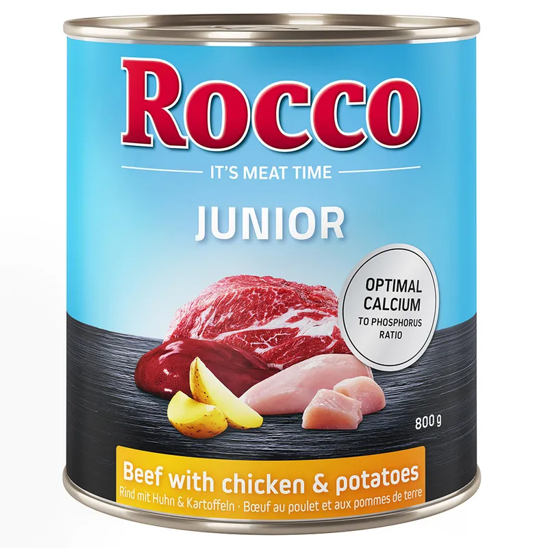 Rocco Junior 24 x 800 g - Pack Ahorro - Vacuno con pollo y patatas