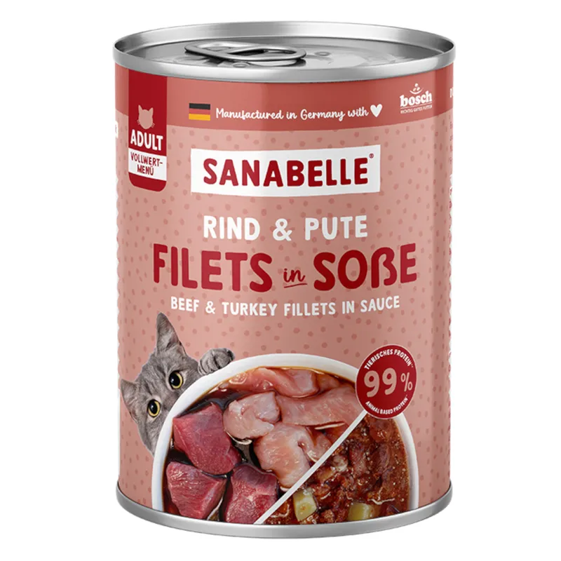 Sanabelle Carne en salsa 24 x 380 g - Pack Ahorro - Vacuno y pavo