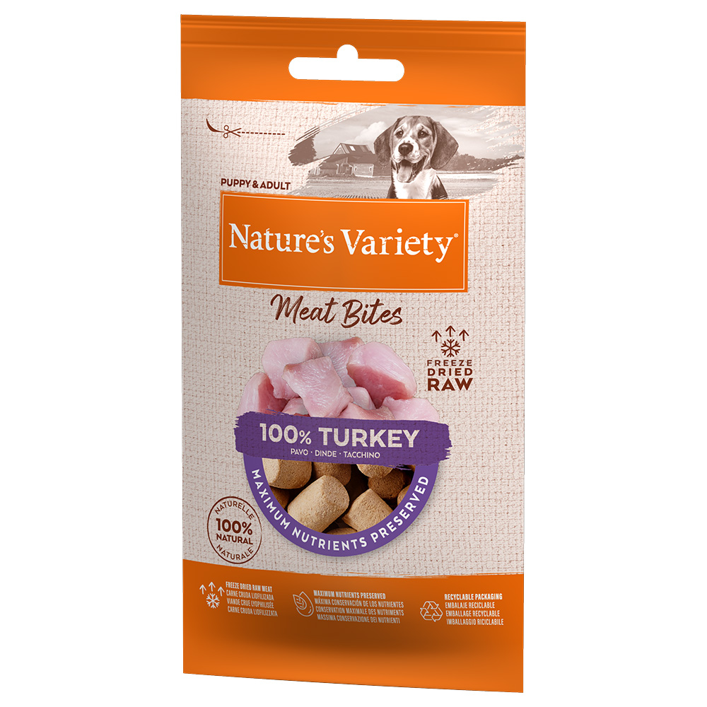 

Nature's Variety Freeze-Dried Turkey Meat Bites pro psy - Krůtí 20 x 20 g