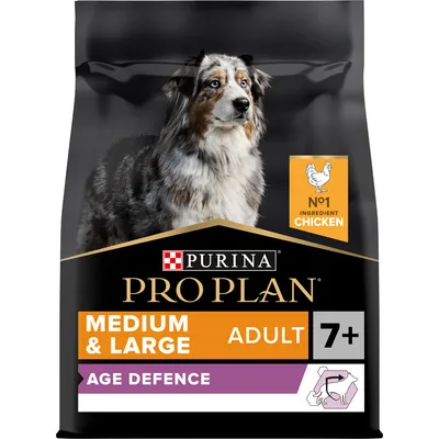 Συσκευασία Purina Pro Plan Medium & Large Adult 7+ Age Defence. Εμφανίζεται το κείμενο: No1 ingredient chicken.
