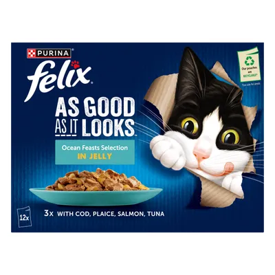 48 x 85g Felix Wet Cat Food - 3 + 1 Free! * - As Good As It Looks Ocean Feasts in Jelly (48 x 85g)