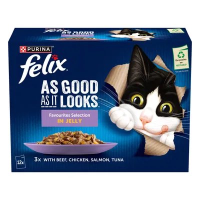 48 x 85g Felix Wet Cat Food - 3 + 1 Free! * - As Good As It Looks Favourites Selection in Jelly (48 x 85g)