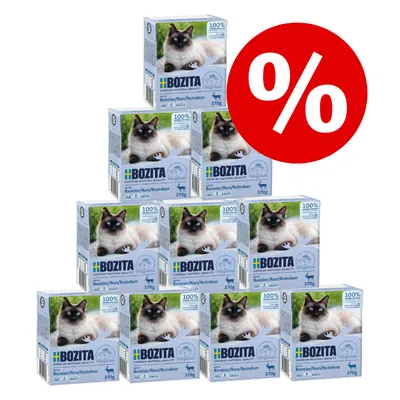 Multiple packs of Bozita Reindeer 370g displayed together with a large percentage discount symbol, indicating a special offer or bulk deal.