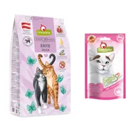 Set prova misto! GranataPet secco + snack - 2 x 1,8 kg secco + 50 g snack Feinis Anatra & Menta gatta