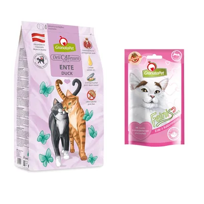 Set prova misto! GranataPet secco + snack - 2 x 1,8 kg secco + 50 g snack Feinis Anatra & Menta gatta Set prova misto! GranataPet secco + snack - 2 x 1,8 kg secco + 50 g snack Feinis Anatra & Menta gatta