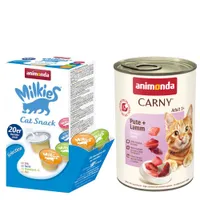 animonda Kombi-Paket: 12 x 400 g Carny Adult + 20 x 15 g Milkies Selection - Pute & Lamm + Milkies Snack (4 Sorten)