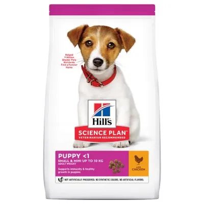 Hill's Science Plan Puppy <1 Small & Mini up to 10 kg, s kuřetem. Podporuje imunitu a zdravý růst štěňat. Bez umělých konzervantů, barviv a příchutí. Hill's Science Plan Puppy <1 Small & Mini up to 10 kg, s kuřetem. Podporuje imunitu a zdravý růst štěňat. Bez umělých konzervantů, barviv a příchutí.