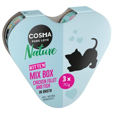 Cosma Nature Kitten в кутия с форма на сърце 3 x 70 г - 3 различни вида