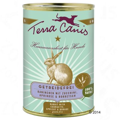 Terra Canis Hausmannskost für Hunde, GETREIDEFREI, królik z cukinią, morelą i ogórecznikiem, 100% Natur. Rabbit with courgette, apricot & borage, grain-free.