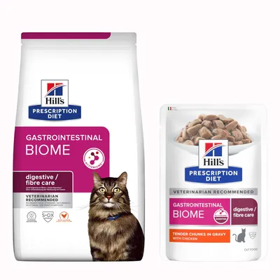 Set prova! Hill's Prescription Diet secco + umido in busta per gatti - Gastrointestinal Biome 1,5 kg + 12 x 85 g umido Set prova! Hill's Prescription Diet secco + umido in busta per gatti - Gastrointestinal Biome 1,5 kg + 12 x 85 g umido