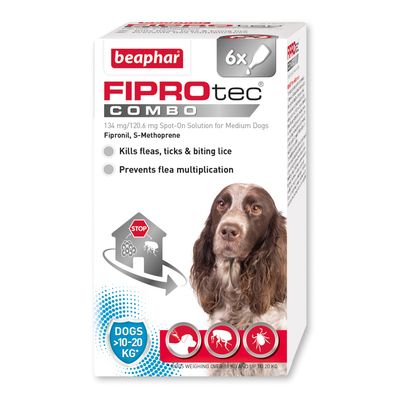 beaphar FIPROtec® COMBO Flea & Tick Spot-On for Dogs - M (10-20kg) 6 pipettes
