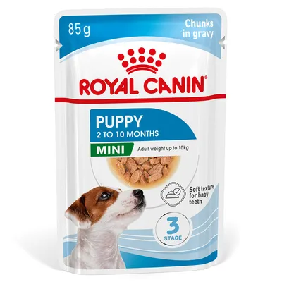 ROYAL CANIN Puppy Mini, 85g, for puppies from 2 to 10 months, adult weight up to 10kg, chunks in gravy, soft texture for baby teeth, 3 stage.