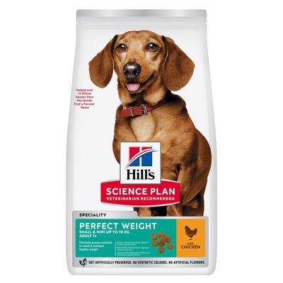 Hill's Science Plan Perfect Weight Small & Mini upp till 10 kg Adult med kyckling. Kliniskt bevisad näring för hälsosam vikt. Utan konstgjorda konserveringsmedel, färger eller aromer.