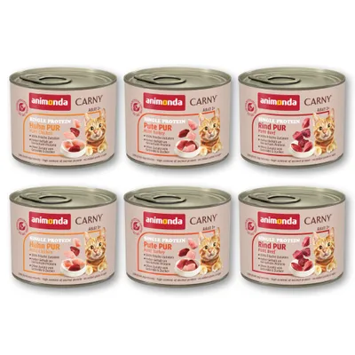 Prøvepakke: 6 x 200 g Animonda Carny Monoprotein Adult - Mix: 3 varianter